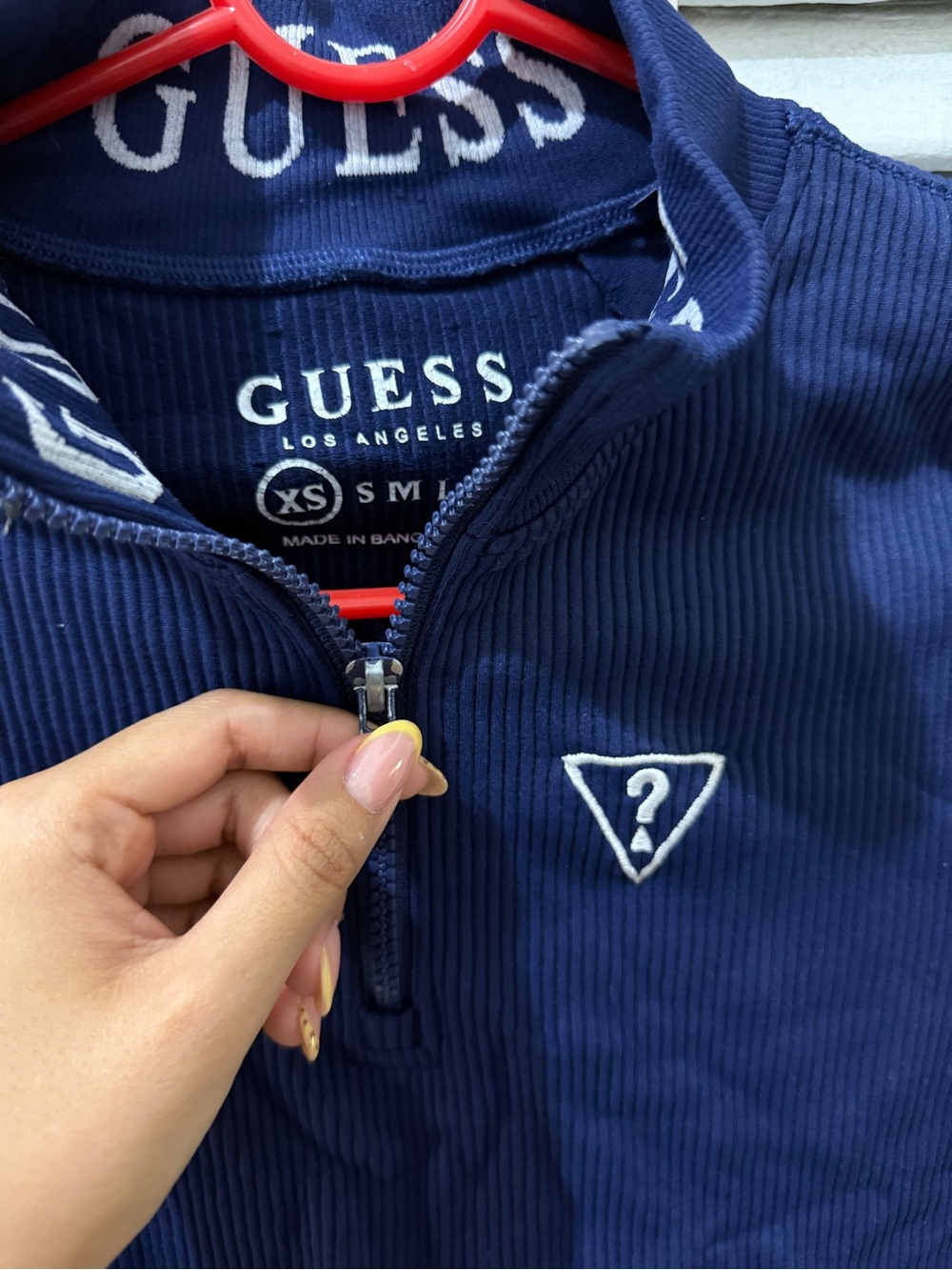 GUESS Navy Ribbed Half-Zip - Picture 2 of 3